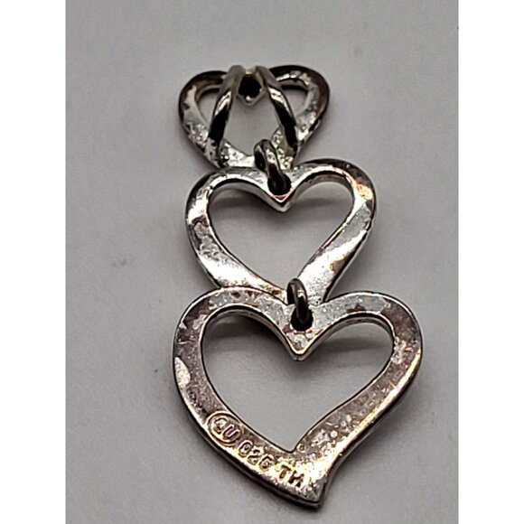 VTG Sterling SIlver 925 Linked Hearts Drop Pendant SU 925 TH Love - Picture 6 of 8